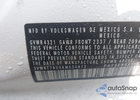 2019 Volkswagen Gti S/Se/Autobahn/Rabbit Edition из США, поврежденный, VIN 3VW6T7AUXKM034813